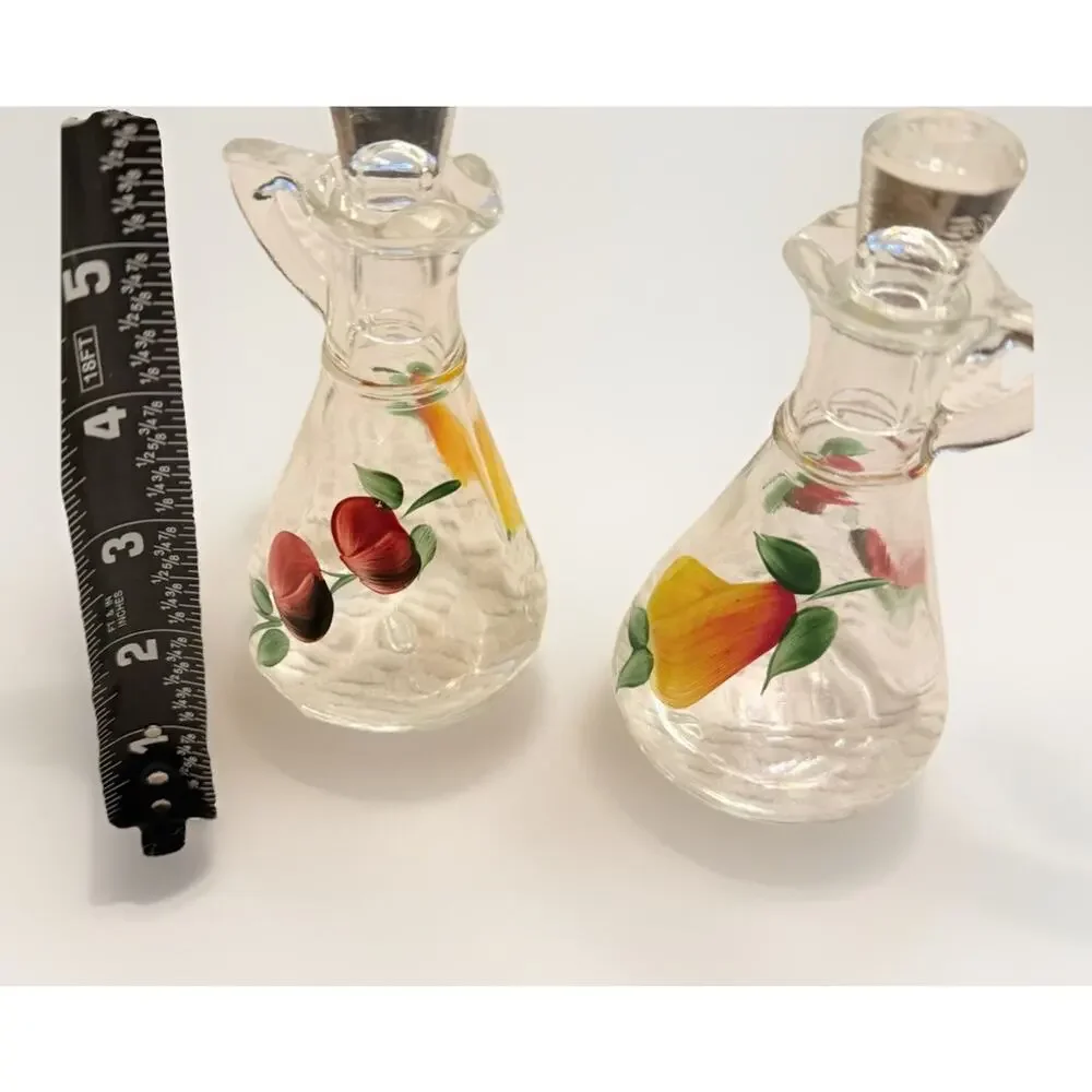 Vintage Set HAZEL ATLAS Cruets Oil & Vinegar Fruit Motif 3661/66